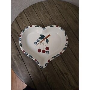 Chaparral Pottery Heart-Shaped Stoneware Cake/Pie Pan w/Cherries Baking Dish